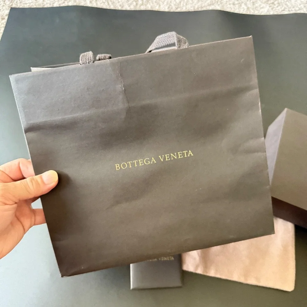 Authentic Bottega Veneta brown gift box, dust bag, card 6 3/4